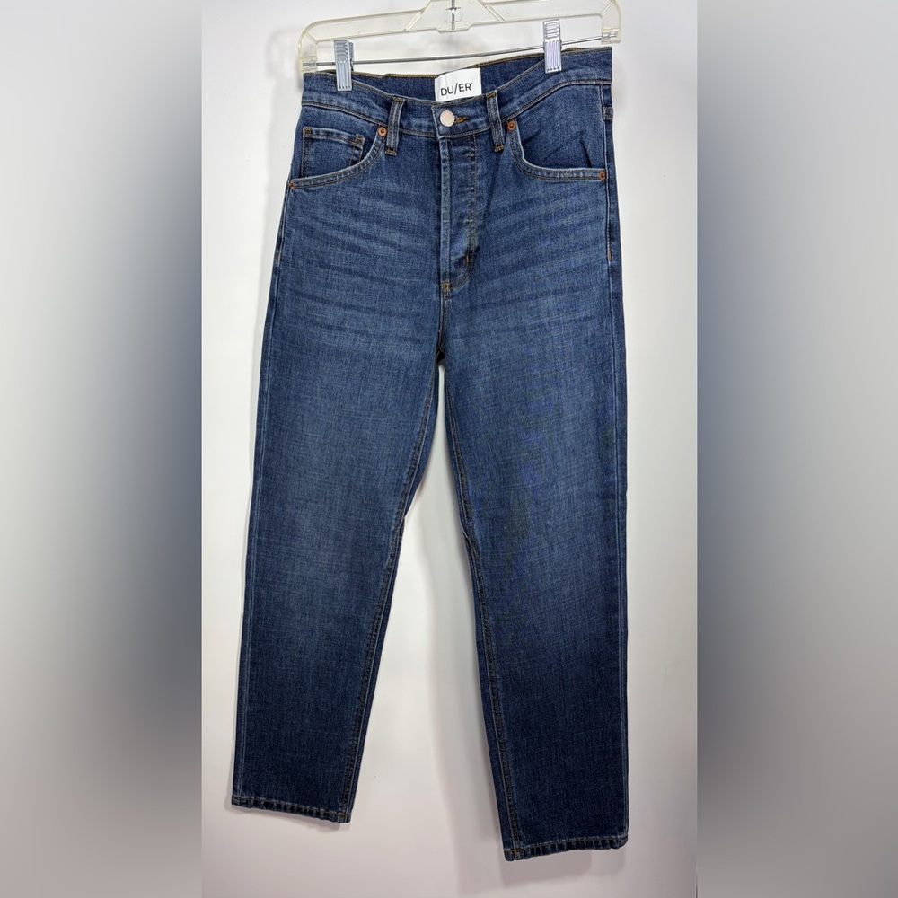 DU/ER Performance Jeans Womens 27x27 Blue Stretch Button Fly High Rise Straight
